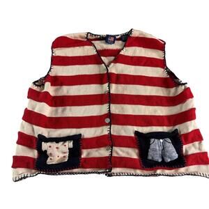 Vintage US Flag Sweater Vest Women's sz Large Marisa Canvas Cotton Blend